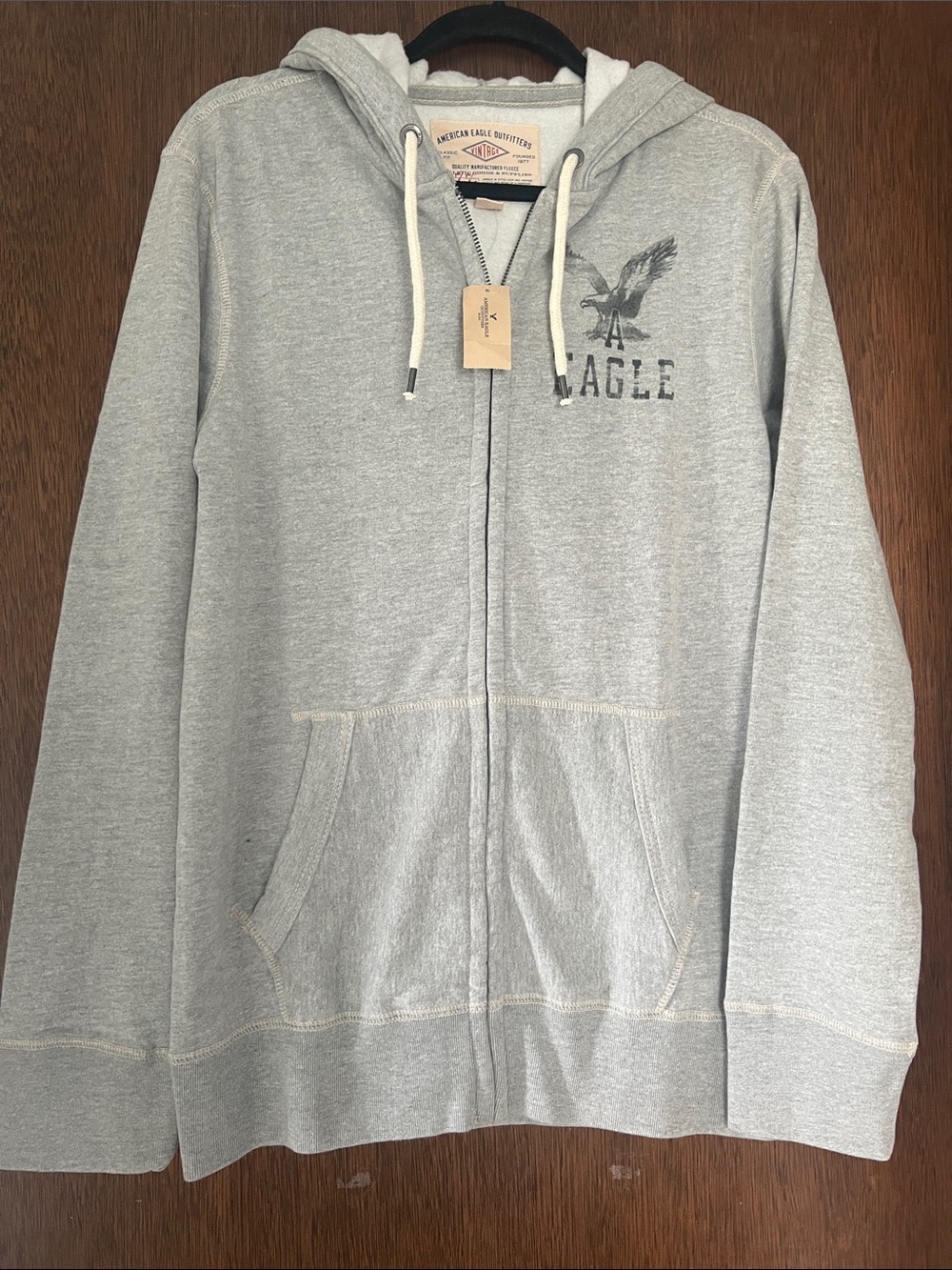 American Eagle Outfitters Heather Gray Zip-Up Hoodie with Eagle Graphic